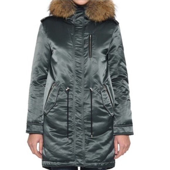 Mackage Jackets & Blazers - Mackage Small Down Parka Real Fur Trim Hood Long Puffer Coat Dark Green Womens S